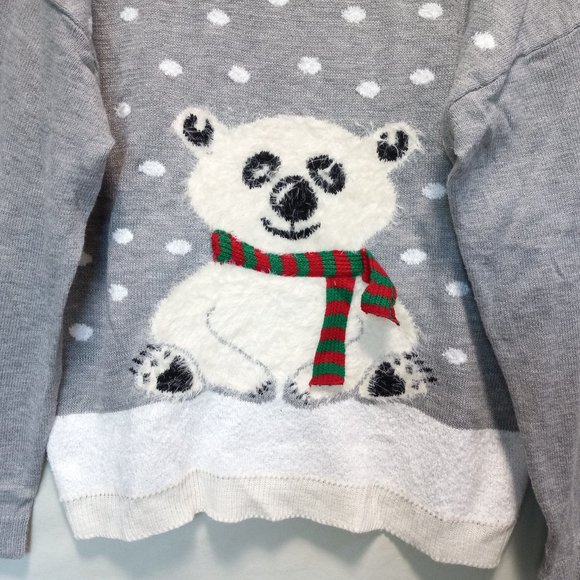 Adorable Fuzzy Dimensional Polar Bear Knit Sweater Size XL (T-345) - Picture 3 of 11